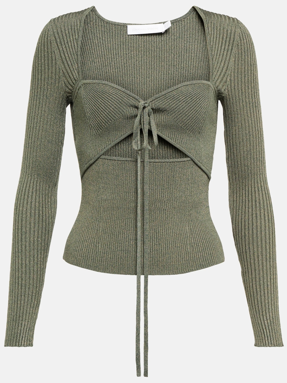 Jonathan Simkhai Alexia Marled Knit Long Sleeve Cutout Top in Green Like New, S